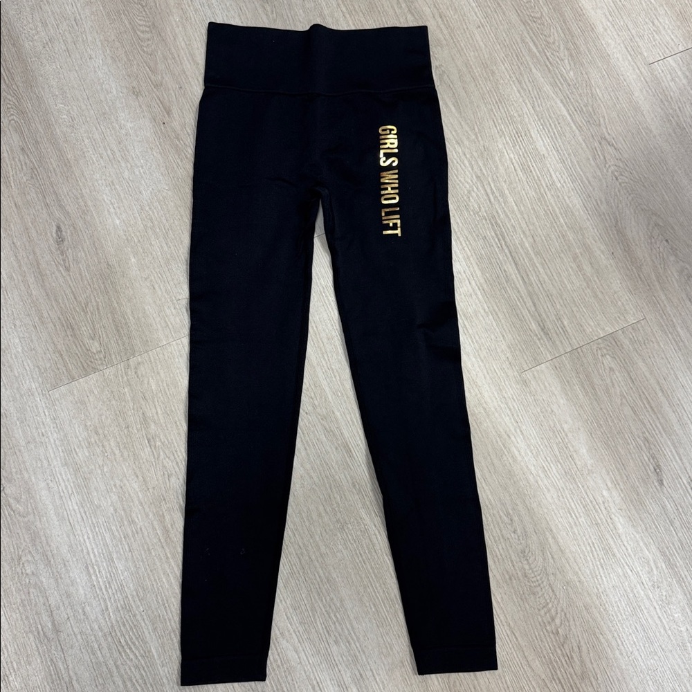 Black Leggings with Gold Text